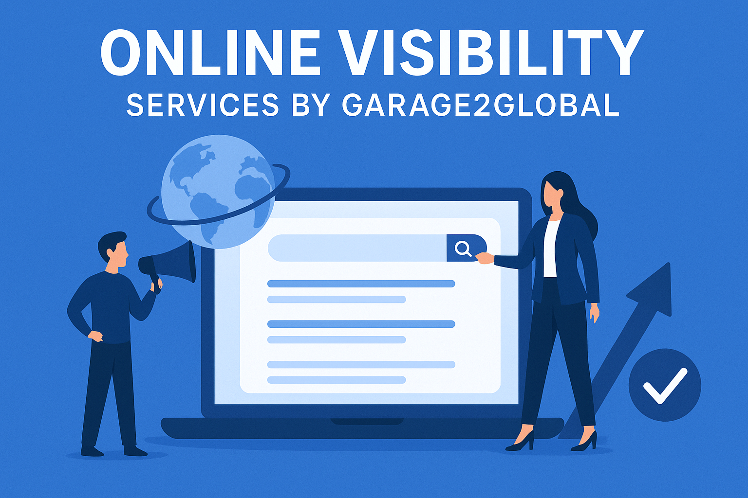 Professional digital marketing team boosting brand presence with Online Visibility Services by Garage2Global for higher search rankings and online growth.