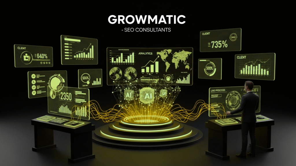 Professional SEO consultants Growmatic optimizing websites for higher rankings.
